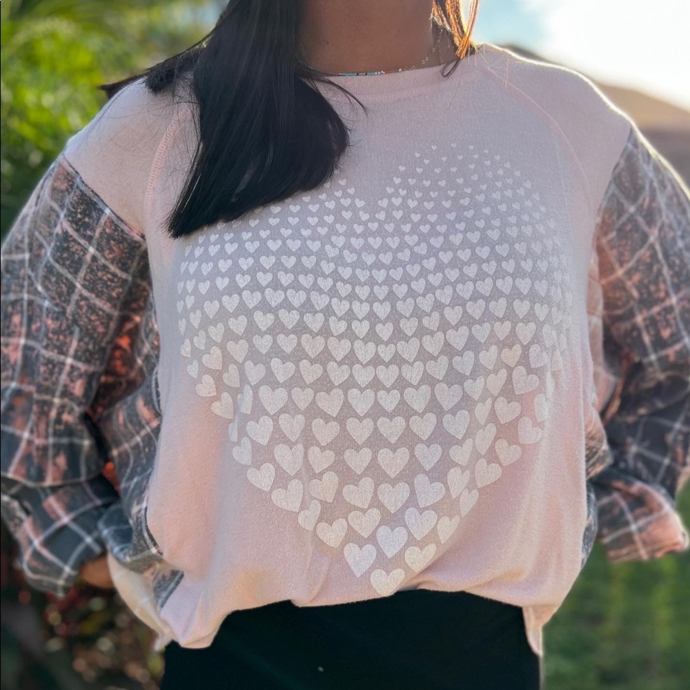 Blush Hearts Distressed Flannel Rework